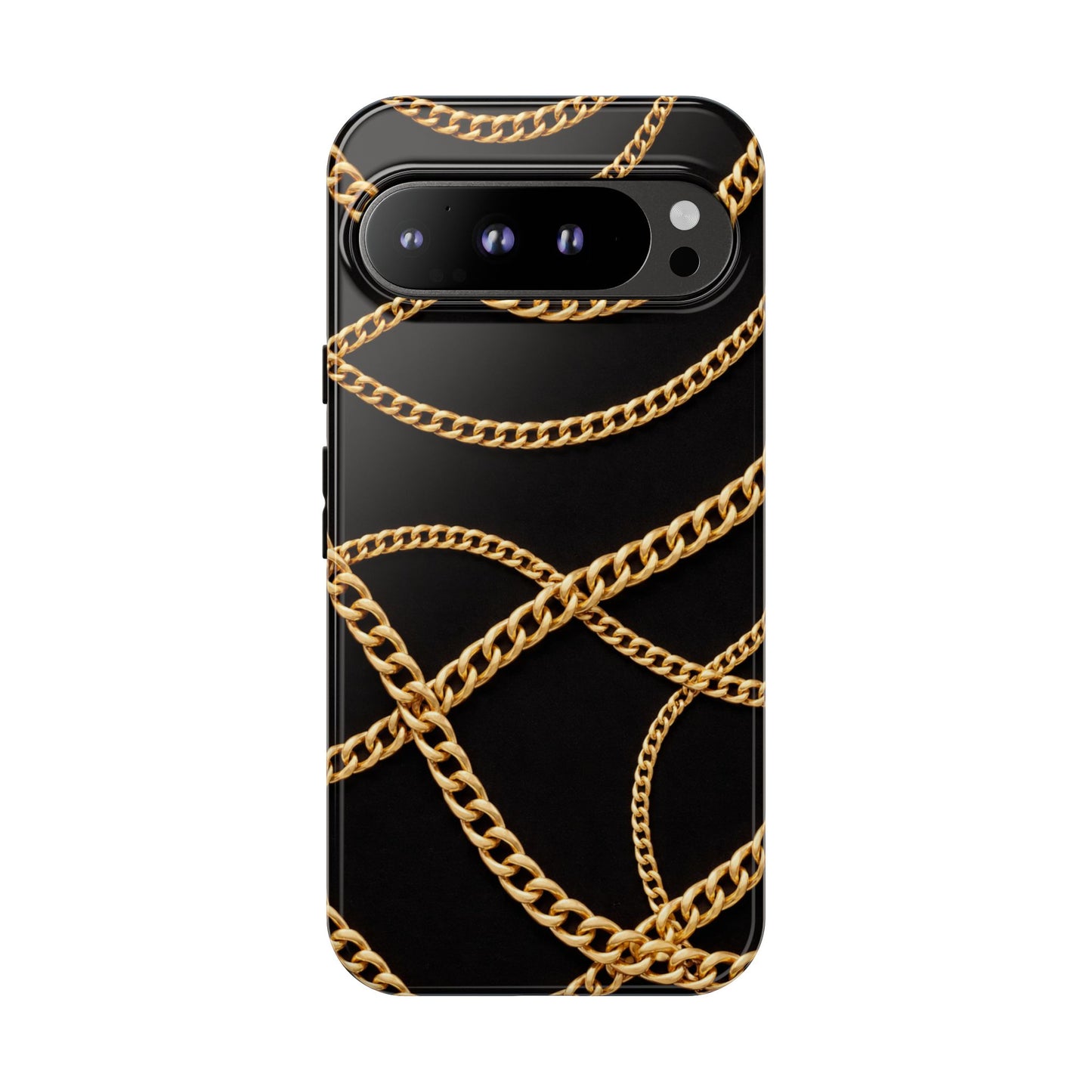 Luxury Gold Chain Phone Case – Black Designer Style Tough Protective Cover for Iphone, Samsung Galaxy and Pixel