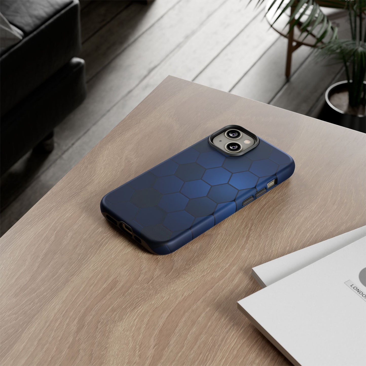 Blue Hexagon Gradient Phone Case | Honeycomb Geometric Tech Aesthetic | Minimalist Tough Case for iPhone & Samsung