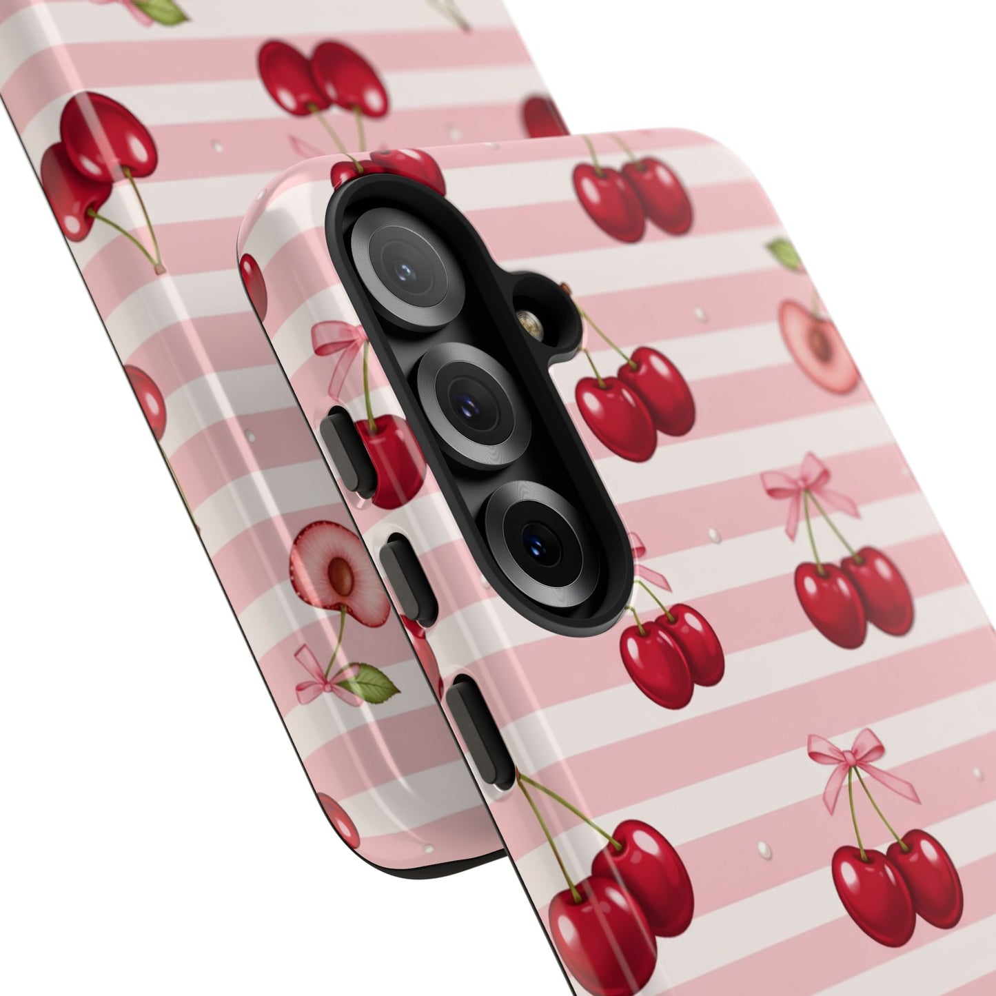 Coquette Cherry Bow Phone Case | Cute Pink Aesthetic Cherry Pattern Tough Case for iPhone & Samsung
