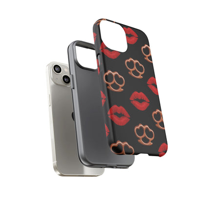 Red Lipstick & Knuckle Duster Phone Case | Bold Kiss Print Tough Protective Cover for Iphone, Samsung Galaxy and Pixel