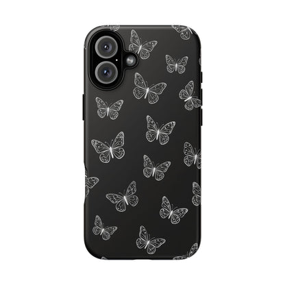 White Butterfly Pattern Phone Case – Dark Aesthetic Monochrome Tough Cover