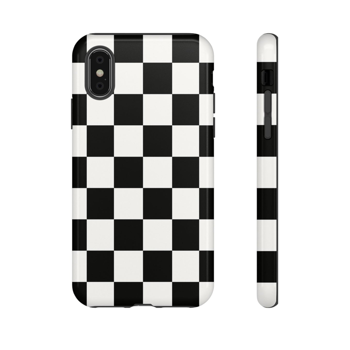 Black & White Checkerboard Phone Case – Classic Aesthetic Tough Protective Case