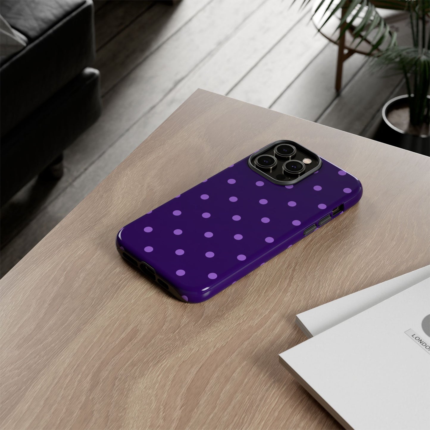 Purple Polka Dot Tough Phone Case – Cute Stylish Durable Protective Cover for Iphone, Samsung Galaxy and Pixel