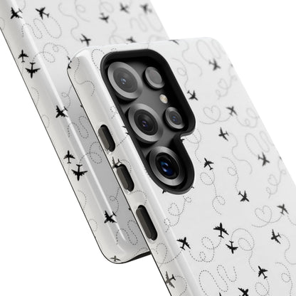 Minimal Paper Airplane Pattern Phone Case – Black White Aesthetic Tough Cover