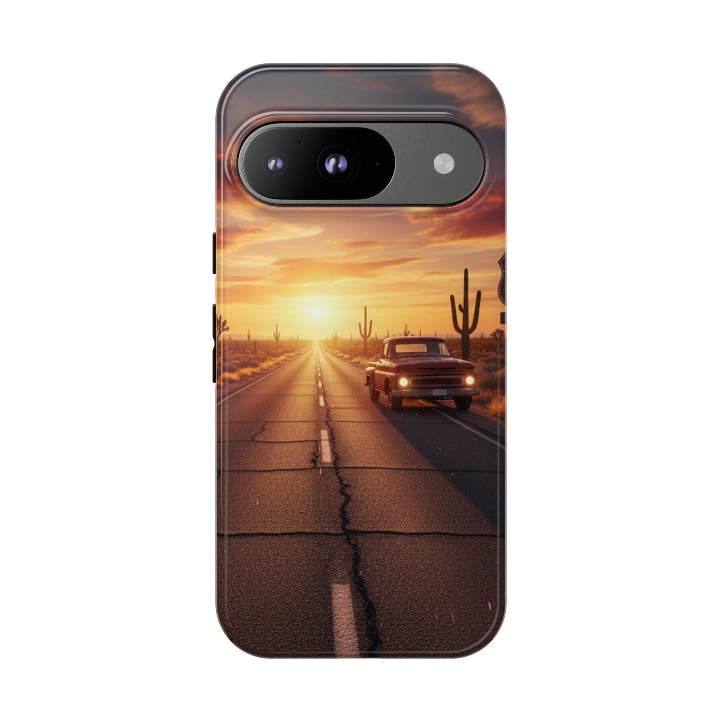 Route 66 Sunset Desert Highway Phone Case – Road Trip Travel Aesthetic Tough Case