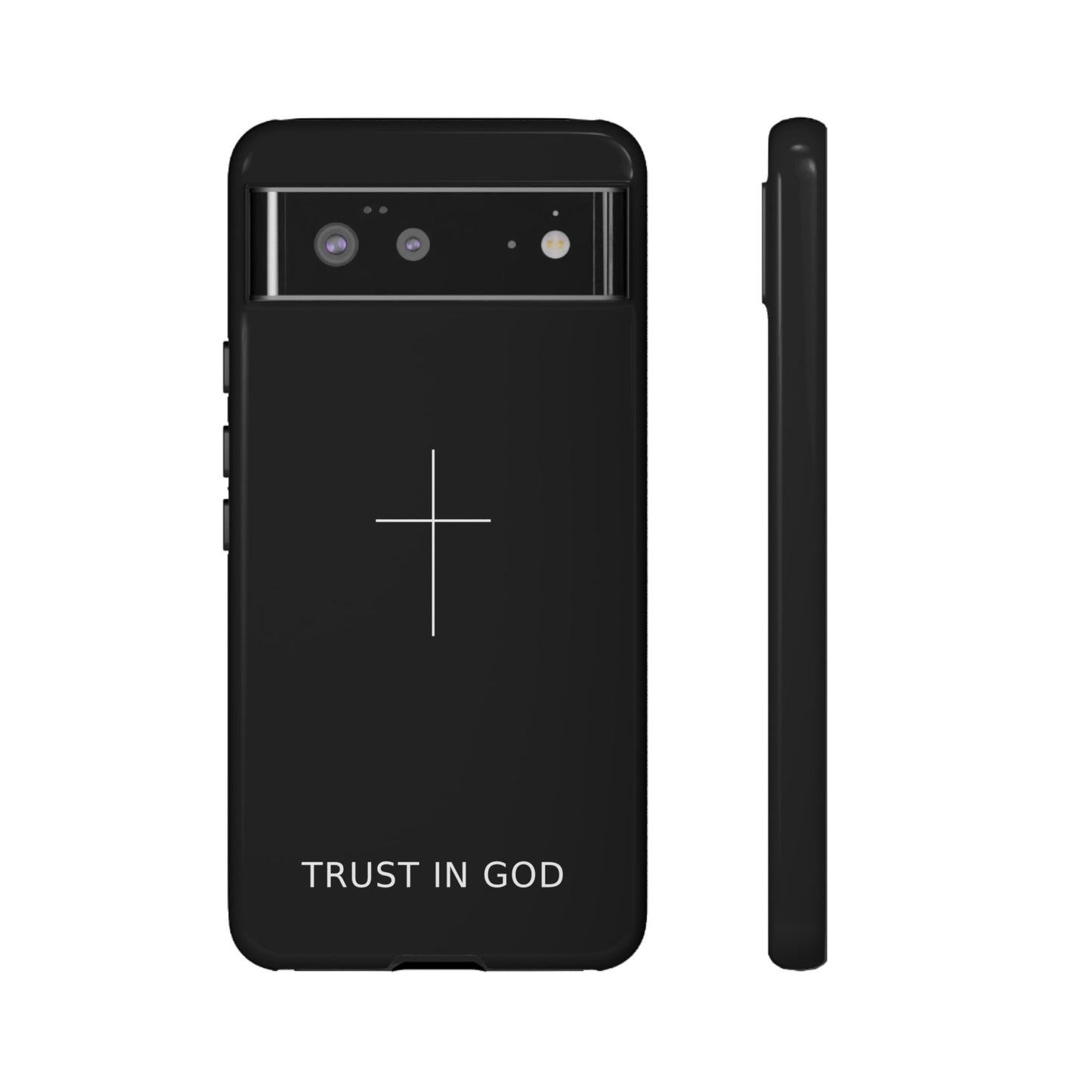 Trust in God Phone Case Minimal Cross Christian Black Tough Cover