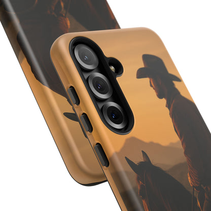Western Cowboy Sunset Phone Case | Horse Rider Desert Aesthetic Tough Protective Case