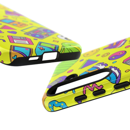 90s Retro Neon Phone Case – Y2K Nostalgia Colorful Icons Tough Protective Case