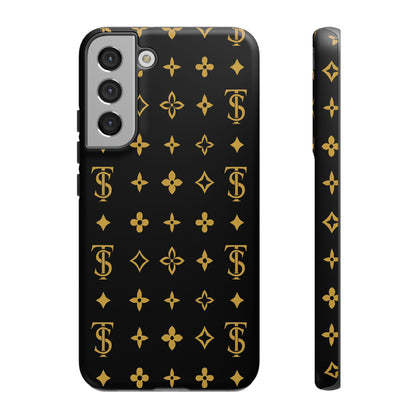 Gold Monogram Pattern Tough Phone Case | Black & Gold Luxury Design for Iphone, Samsung Galaxy and Pixel