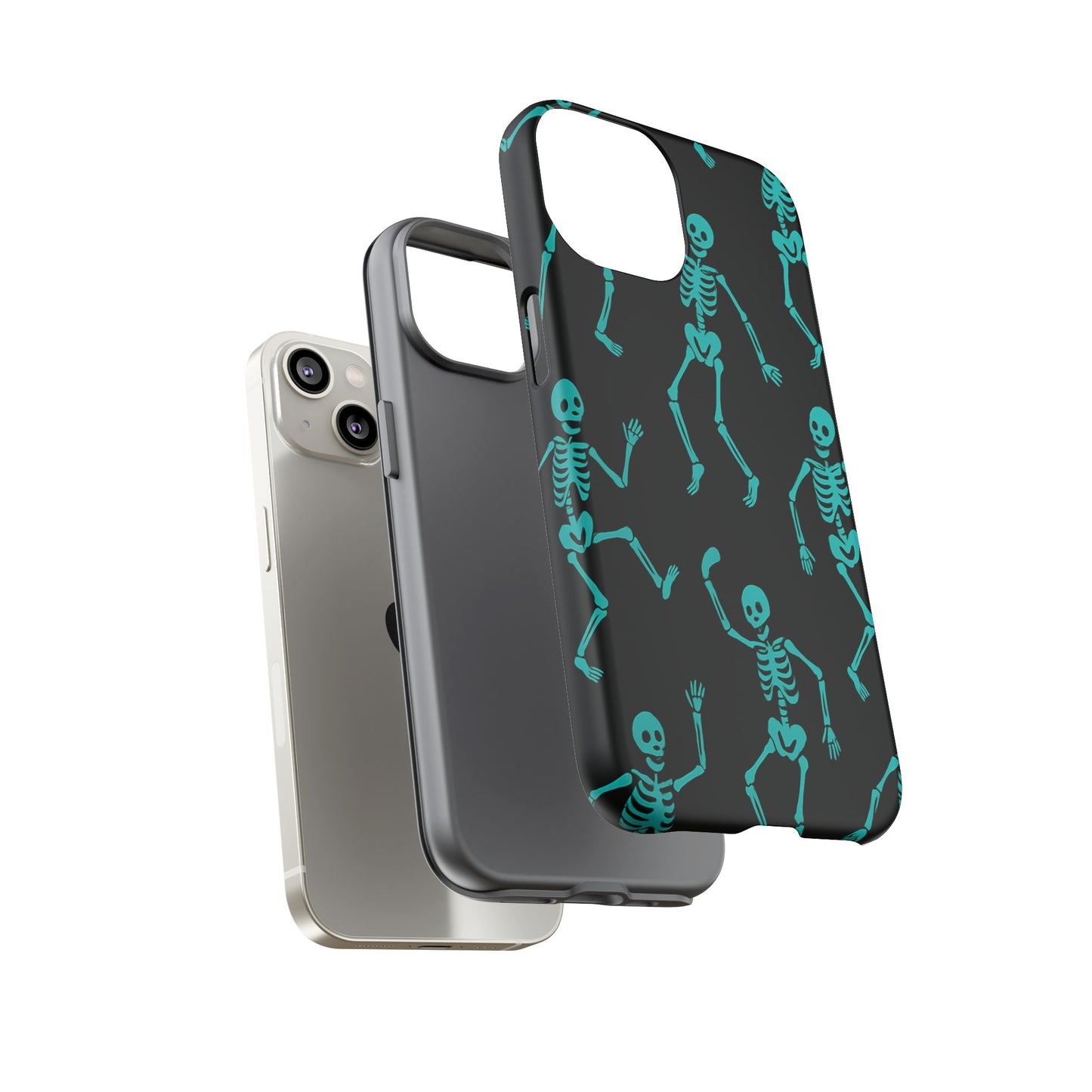 Dancing Teal Skeletons Phone Case | Tough Protective Case for Iphone, Samsung Galaxy and Pixel