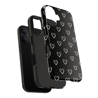 Doodle Heart Phone Case – Minimal Black & White Heart Pattern | Tough Protective Case