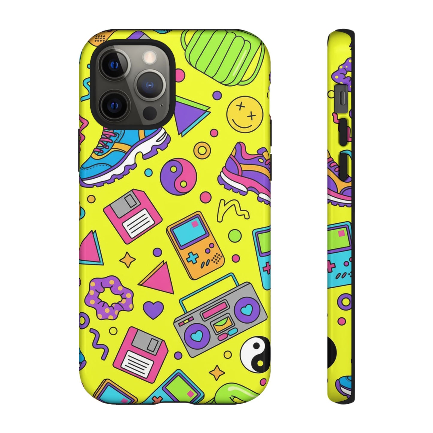 90s Retro Neon Phone Case – Y2K Nostalgia Colorful Icons Tough Protective Case