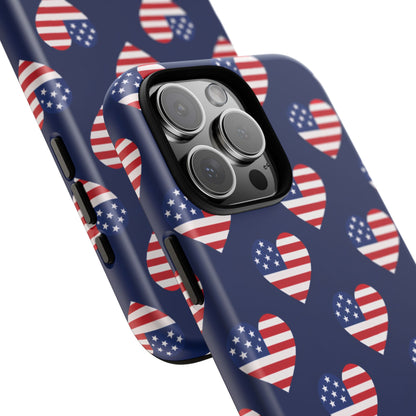 Patriotic American Flag Heart Phone Case – Tough Shockproof, USA Stars & Stripes for Iphone, Samsung Galaxy and Pixel