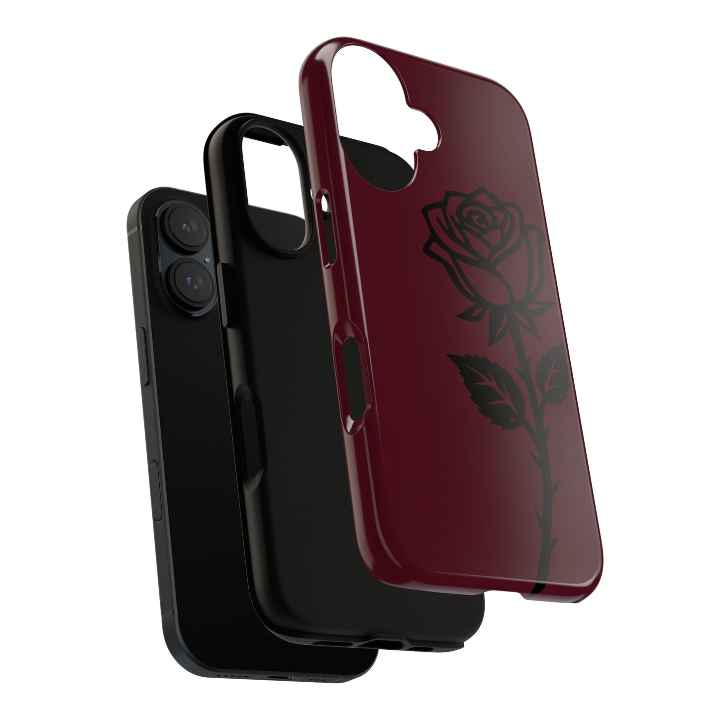 Black Rose Burgundy iPhone Case | Dark Aesthetic Shockproof Protective Cover