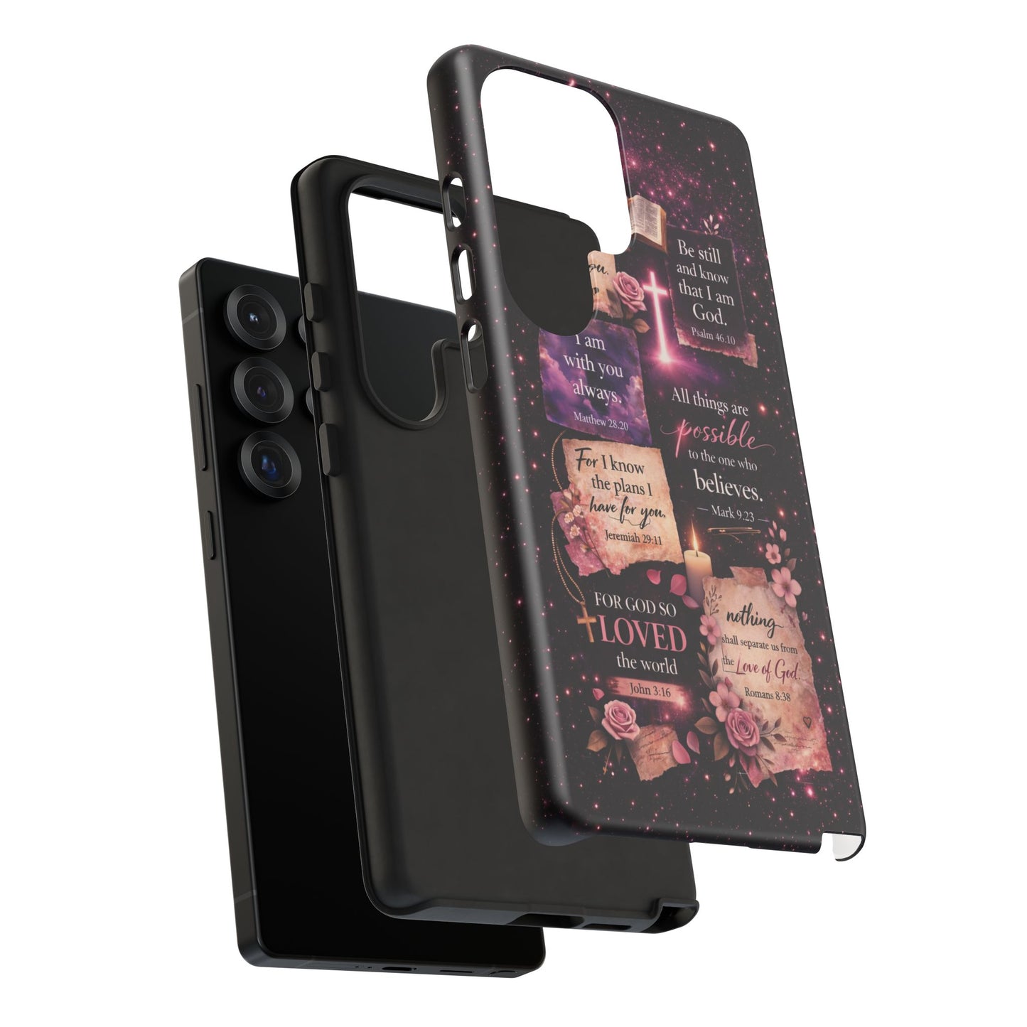 Christian Bible Verse Phone Case Pink Floral Faith Tough Protective Cover Gift