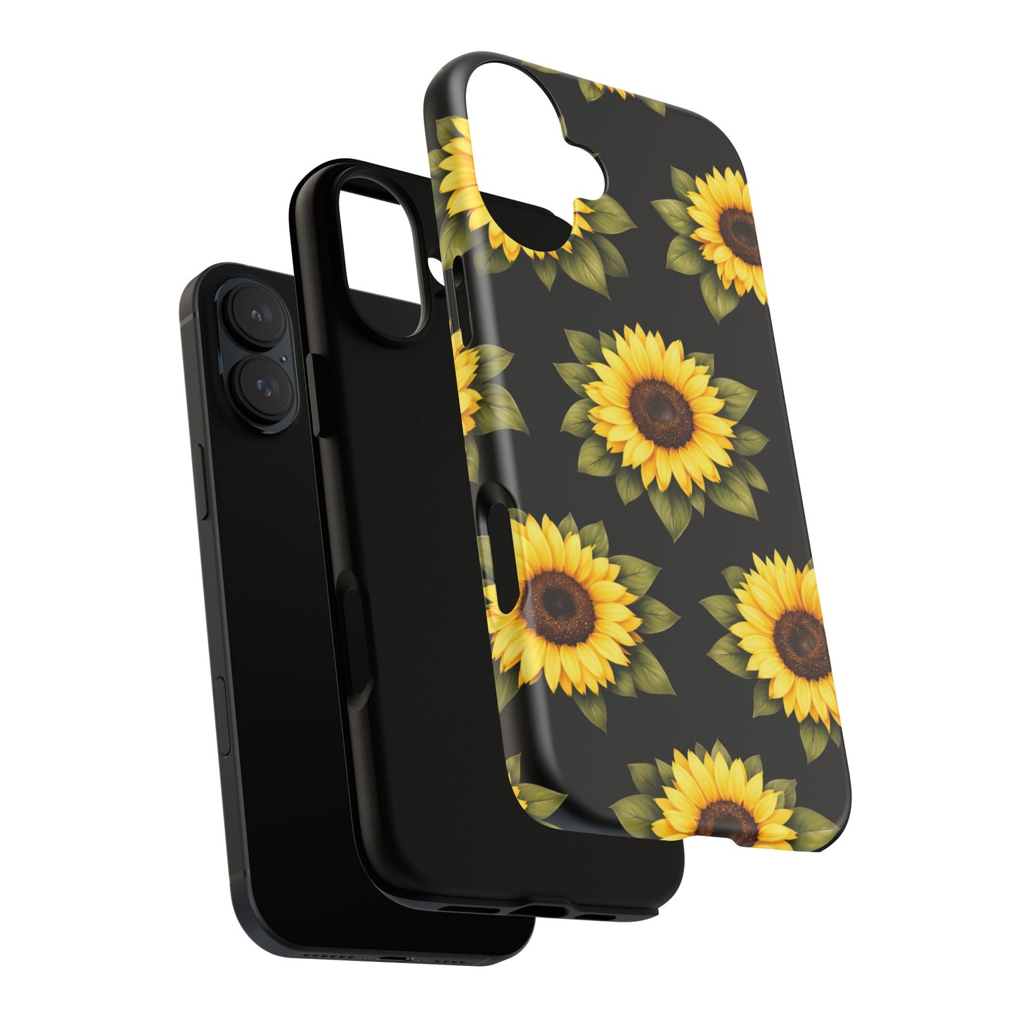 Sunflower Floral Tough Phone Case – Black Background Protective Cover for Iphone, Samsung Galaxy and Pixel