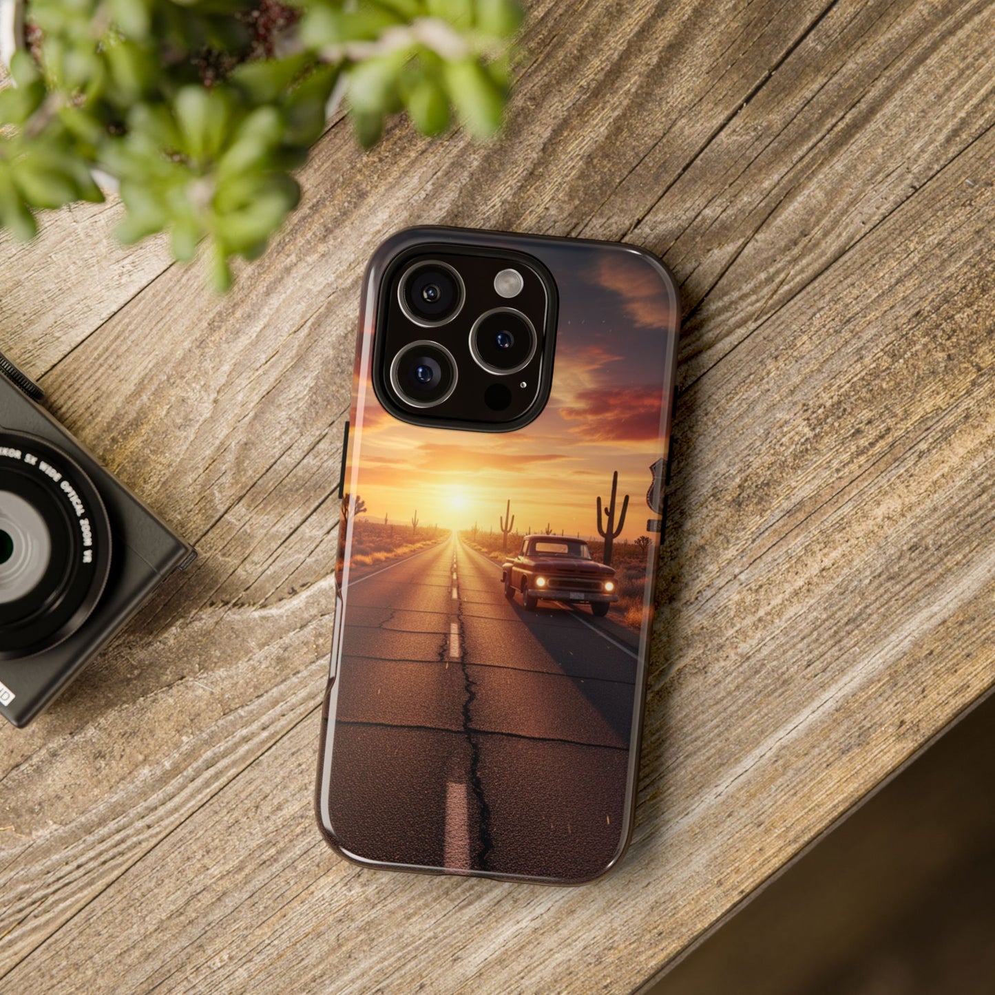 Route 66 Sunset Desert Highway Phone Case – Road Trip Travel Aesthetic Tough Case