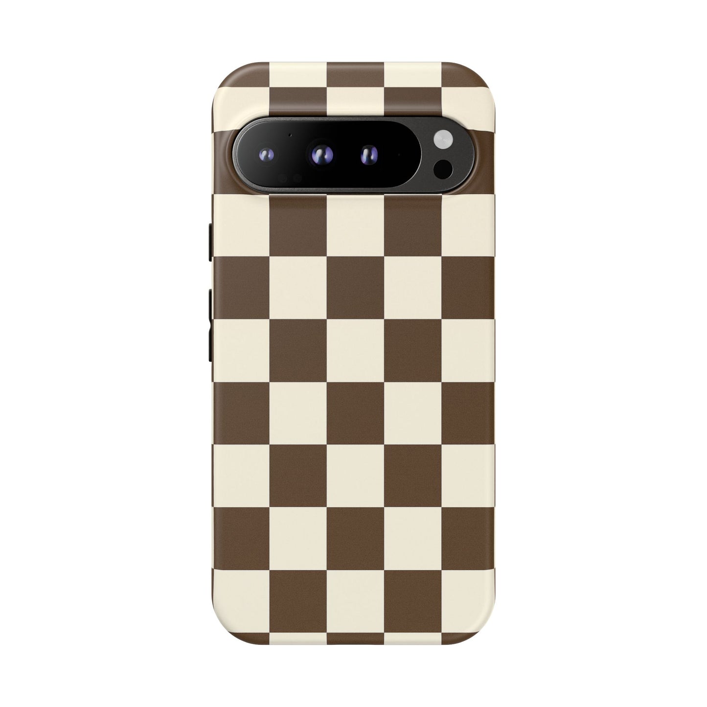 Mocha Checkerboard Phone Case | Neutral Aesthetic Checkered iPhone & Samsung Tough Case
