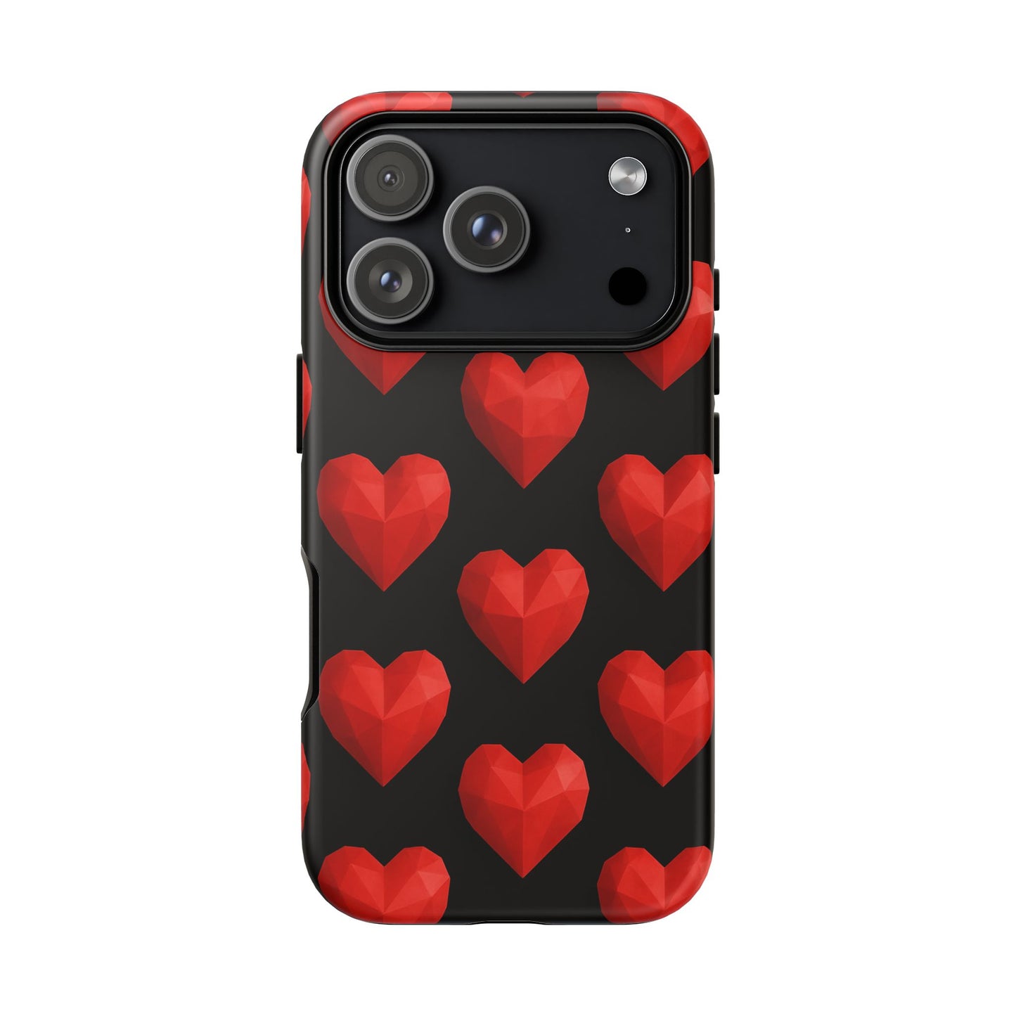 Red Heart Phone Case – Geometric Heart Pattern Tough Case (Black)