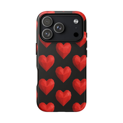 Red Heart Phone Case – Geometric Heart Pattern Tough Case (Black)