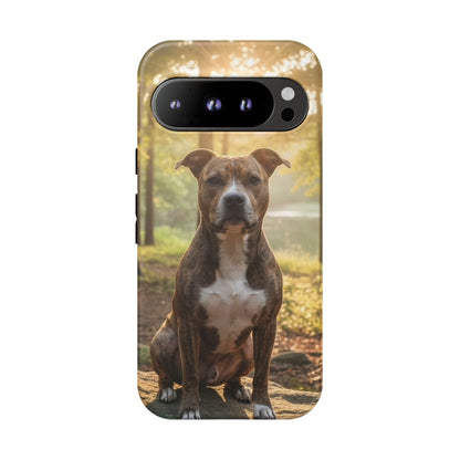 Pitbull Portrait Phone Case | Dog Lover Tough Case, Sunset Forest