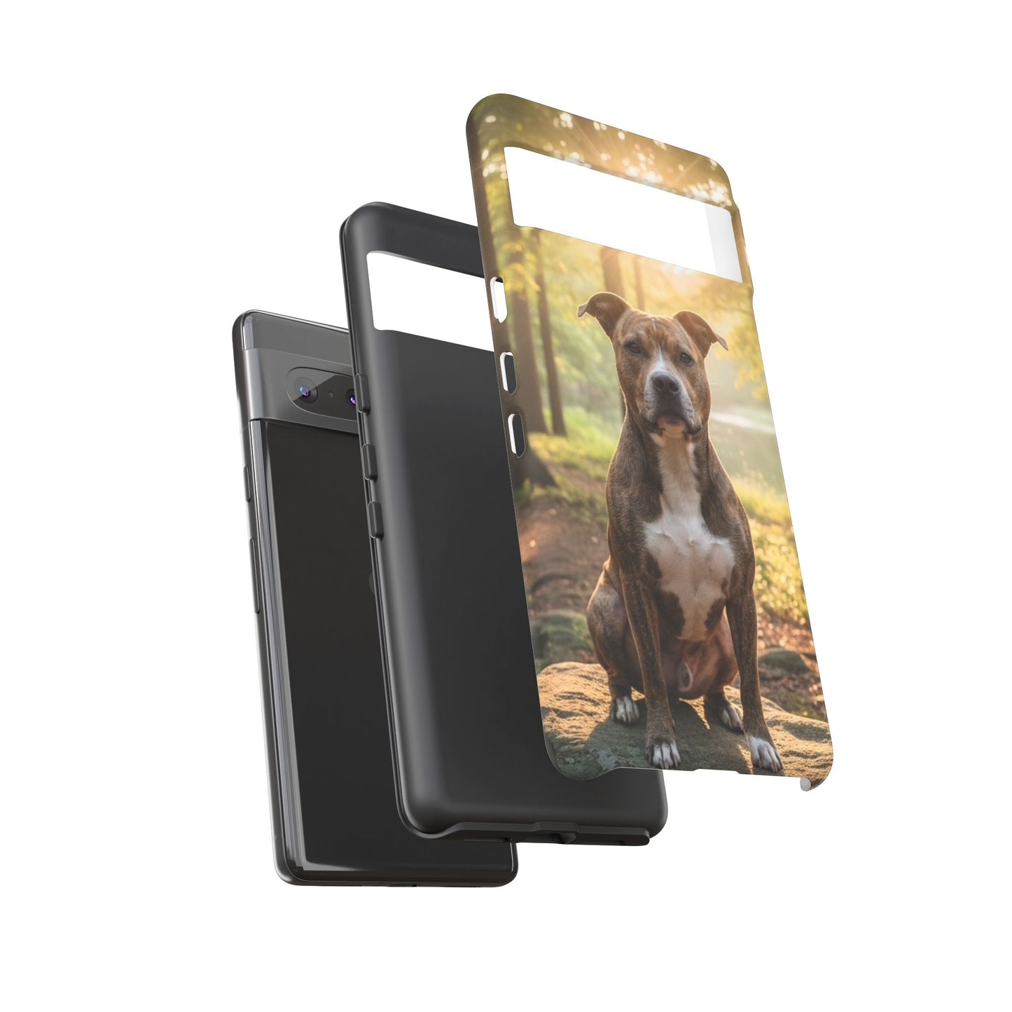 Pitbull Portrait Phone Case | Dog Lover Tough Case, Sunset Forest