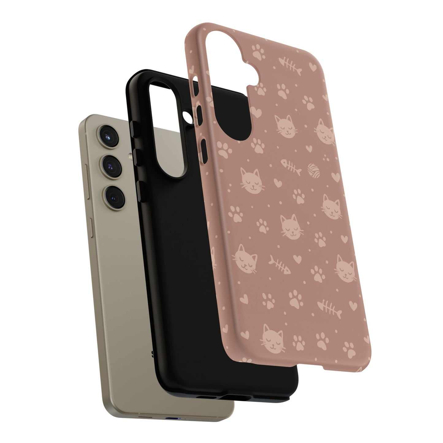 Cute Cat Pattern Phone Case | Paw Prints, Fishbone & Yarn Design Tough Case