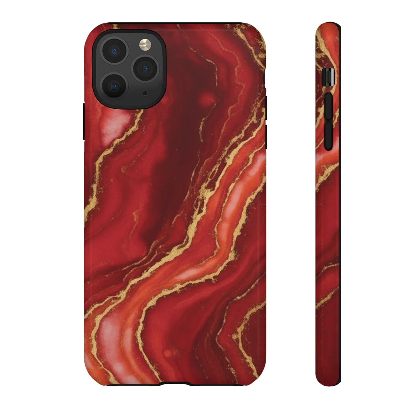 Red Agate Marble Phone Case with Gold Veins – Luxury Tough iPhone & Samsung Case