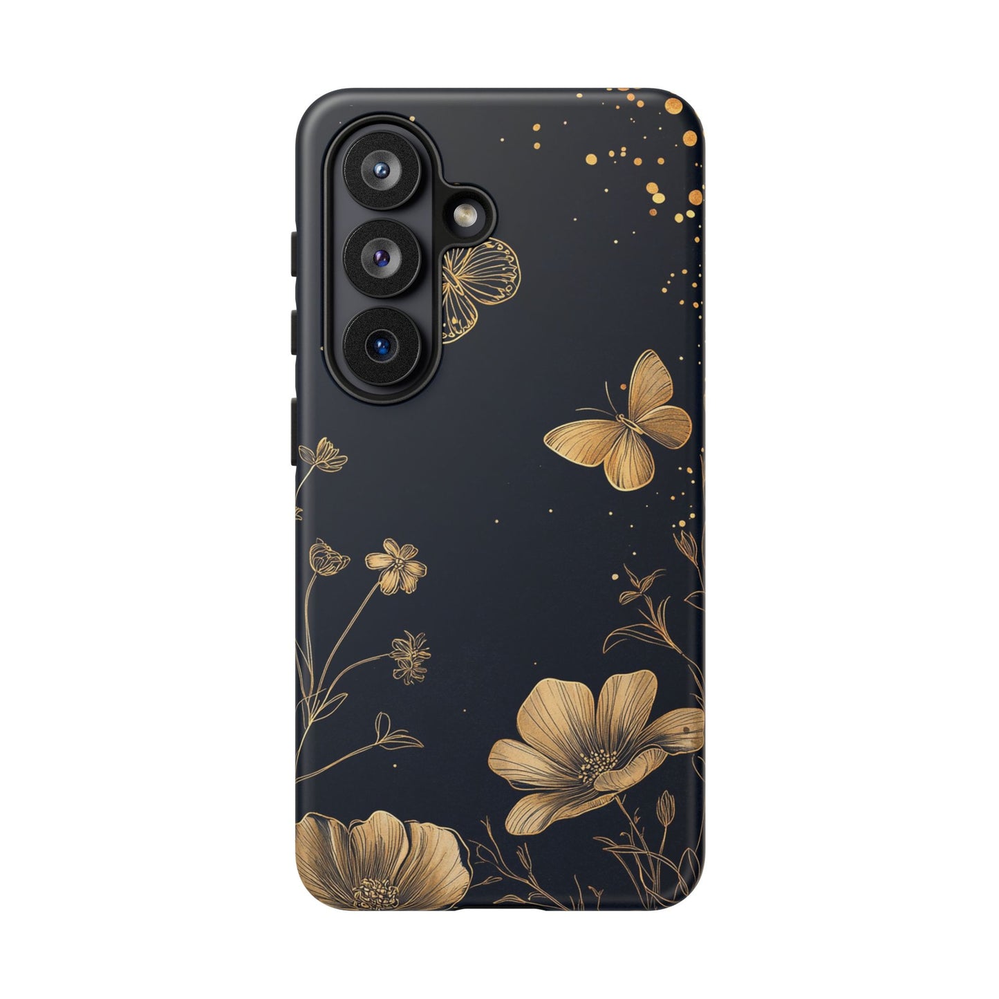 Gold Floral Butterfly Phone Case, Dark Aesthetic Botanical, Elegant Black Luxury iPhone Samsung Cover