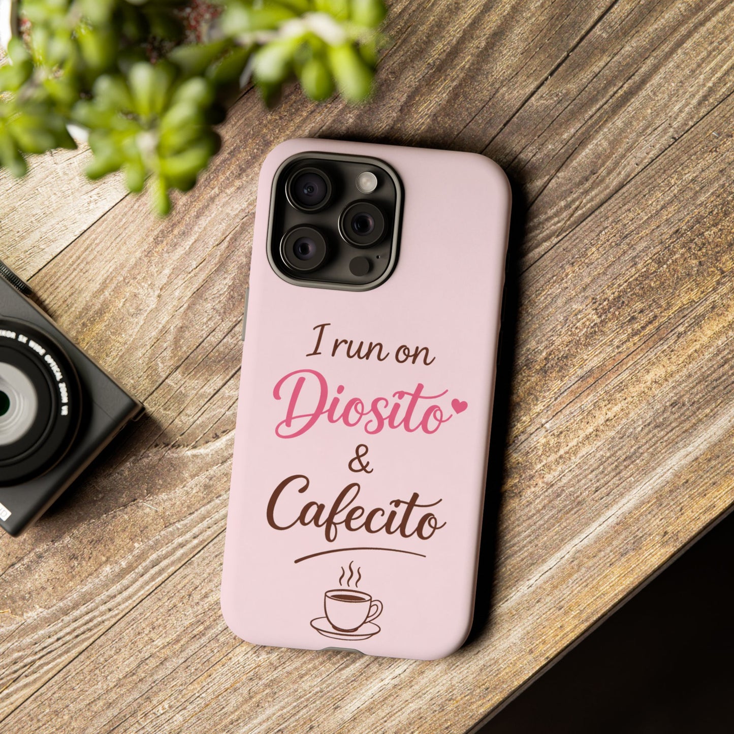 I Run on Diosito y Cafecito Phone Case, Pink Aesthetic Latina Faith Coffee Case, Girly Protective iPhone Samsung Cover