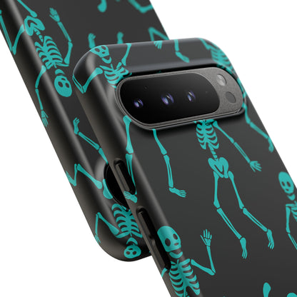 Dancing Teal Skeletons Phone Case | Tough Protective Case for Iphone, Samsung Galaxy and Pixel