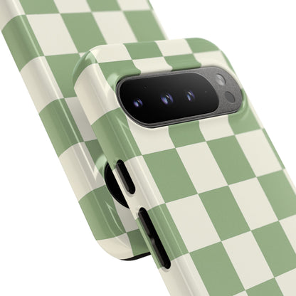 Sage Green Checkerboard Phone Case | Minimal Aesthetic Tough Case