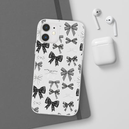 Black & White Bow Pattern Phone Case | Minimal Coquette Flexi Case