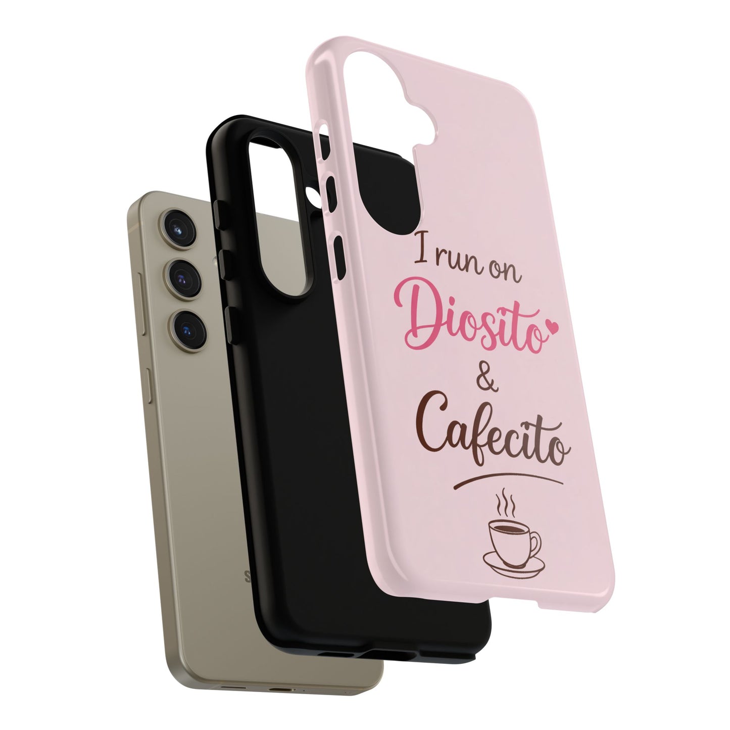 I Run on Diosito y Cafecito Phone Case, Pink Aesthetic Latina Faith Coffee Case, Girly Protective iPhone Samsung Cover