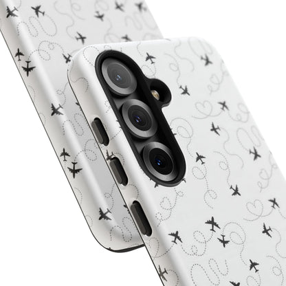 Minimal Paper Airplane Pattern Phone Case – Black White Aesthetic Tough Cover