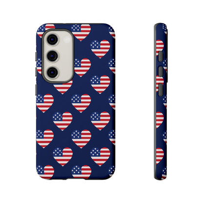 Patriotic American Flag Heart Phone Case – Tough Shockproof, USA Stars & Stripes for Iphone, Samsung Galaxy and Pixel