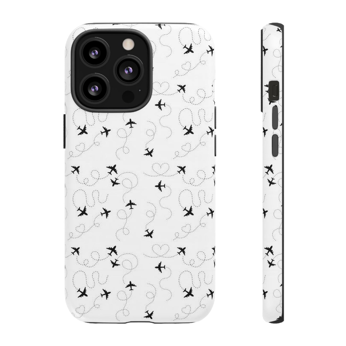 Minimal Paper Airplane Pattern Phone Case – Black White Aesthetic Tough Cover