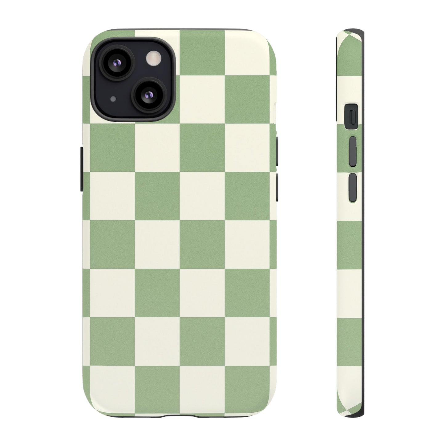 Sage Green Checkerboard Phone Case | Minimal Aesthetic Checkered iPhone & Samsung Tough Case