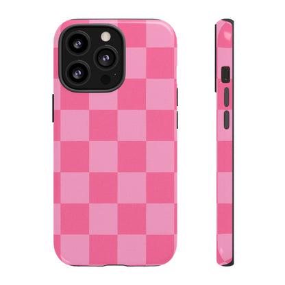 Pink Checkerboard Phone Case | Cute Aesthetic Checkered iPhone & Samsung Tough Case
