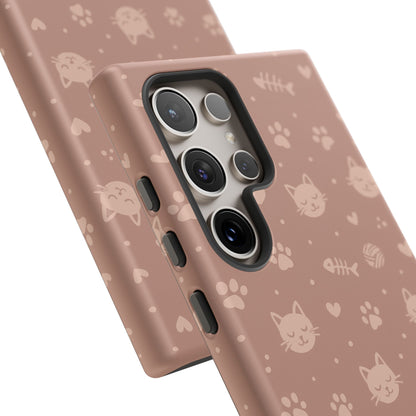 Cute Cat Pattern Phone Case | Paw Prints, Fishbone & Yarn Design Tough Case