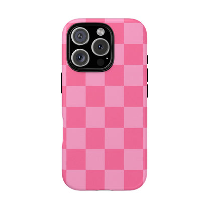 Pink Checkerboard Phone Case – Cute Aesthetic Tough Case for iPhone & Samsung