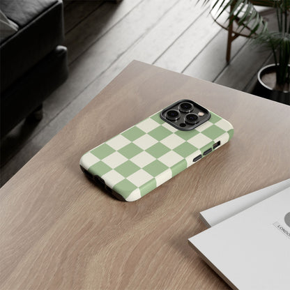 Sage Green Checkerboard Phone Case | Minimal Aesthetic Checkered iPhone & Samsung Tough Case