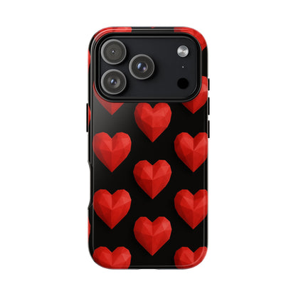 Red Heart Phone Case – Geometric Heart Pattern Tough Case (Black)
