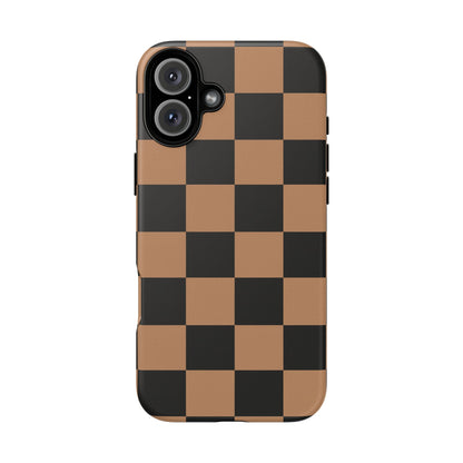 Brown Checkered Phone Case | Aesthetic Checkerboard iPhone & Samsung Tough Case