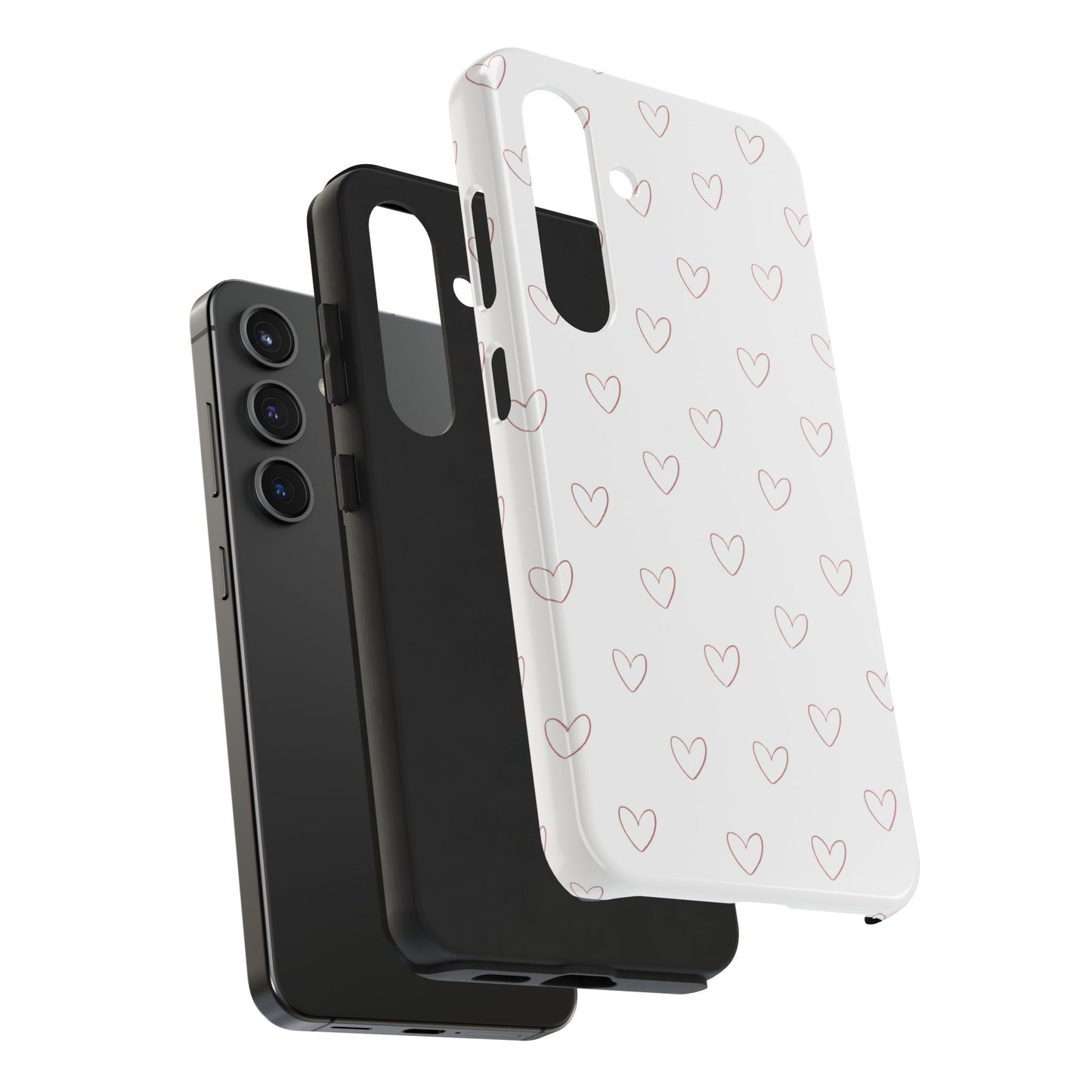 Hand-Drawn Hearts Tough Phone Case | Minimal Pink Heart Pattern