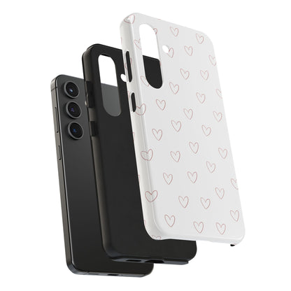 Hand-Drawn Hearts Tough Phone Case | Minimal Pink Heart Pattern