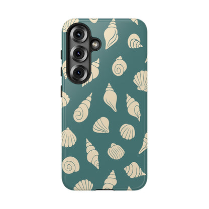 Seashell Pattern Phone Case | Teal Coastal Shells Tough Case for Iphone, Samsung Galaxy and Pixel