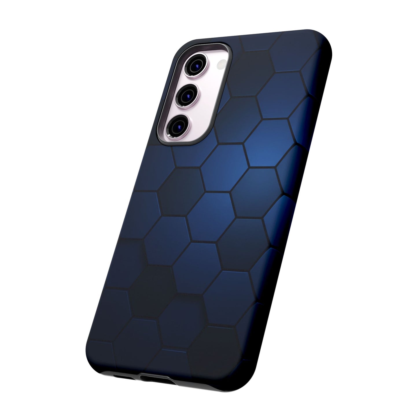 Blue Hexagon Gradient Phone Case | Honeycomb Geometric Tech Aesthetic | Minimalist Tough Case for iPhone & Samsung