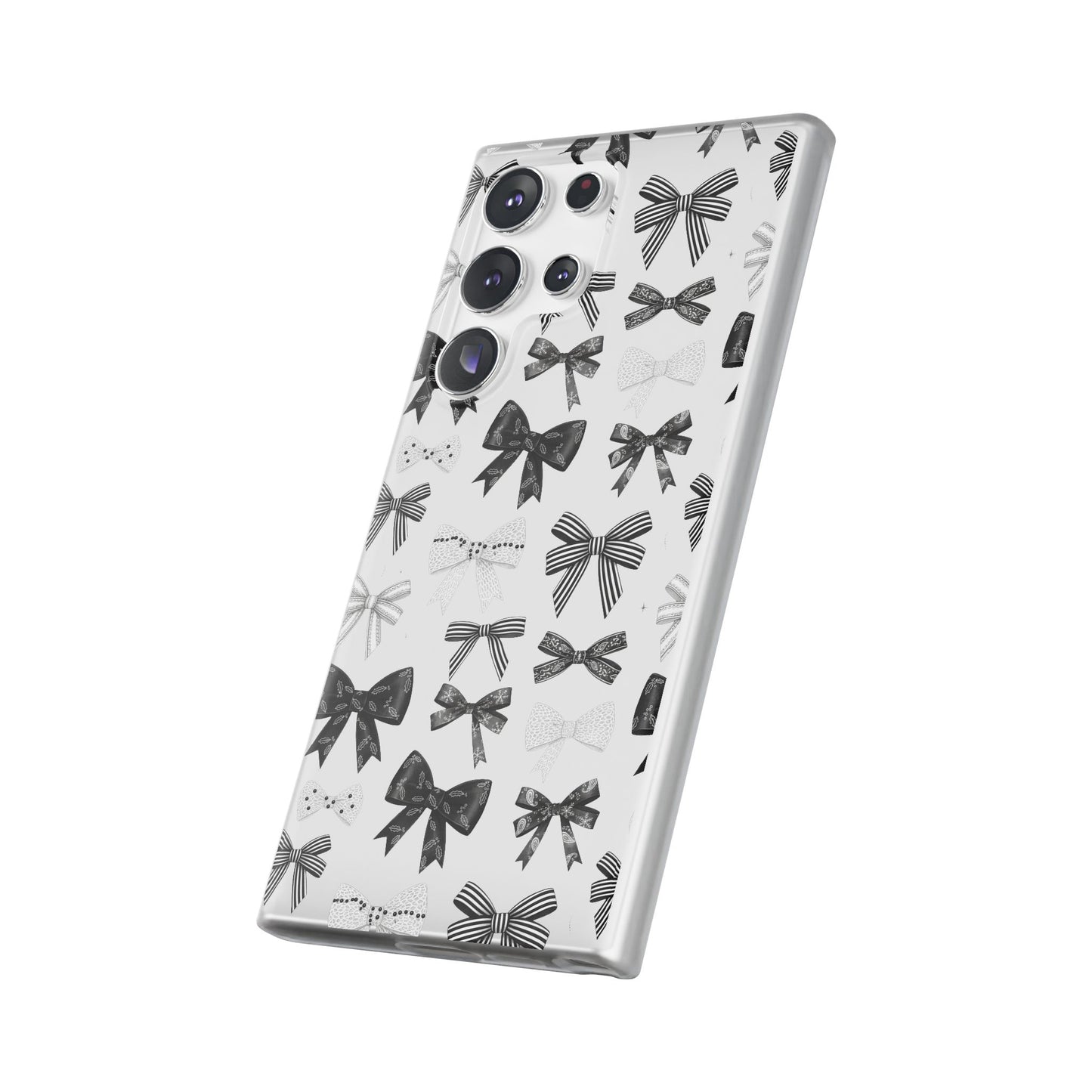 Black & White Bow Pattern Phone Case | Minimal Coquette Flexi Case