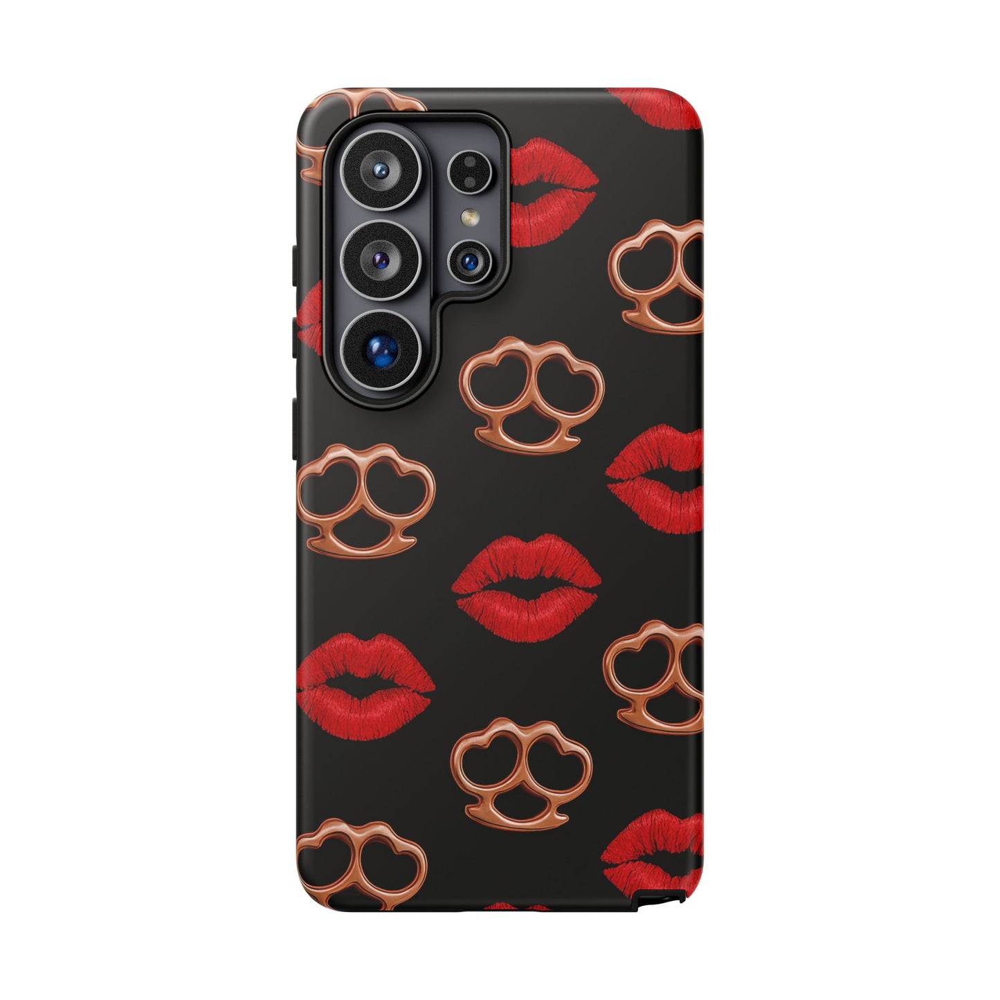 Red Lipstick & Knuckle Duster Phone Case | Bold Kiss Print Tough Protective Cover for Iphone, Samsung Galaxy and Pixel